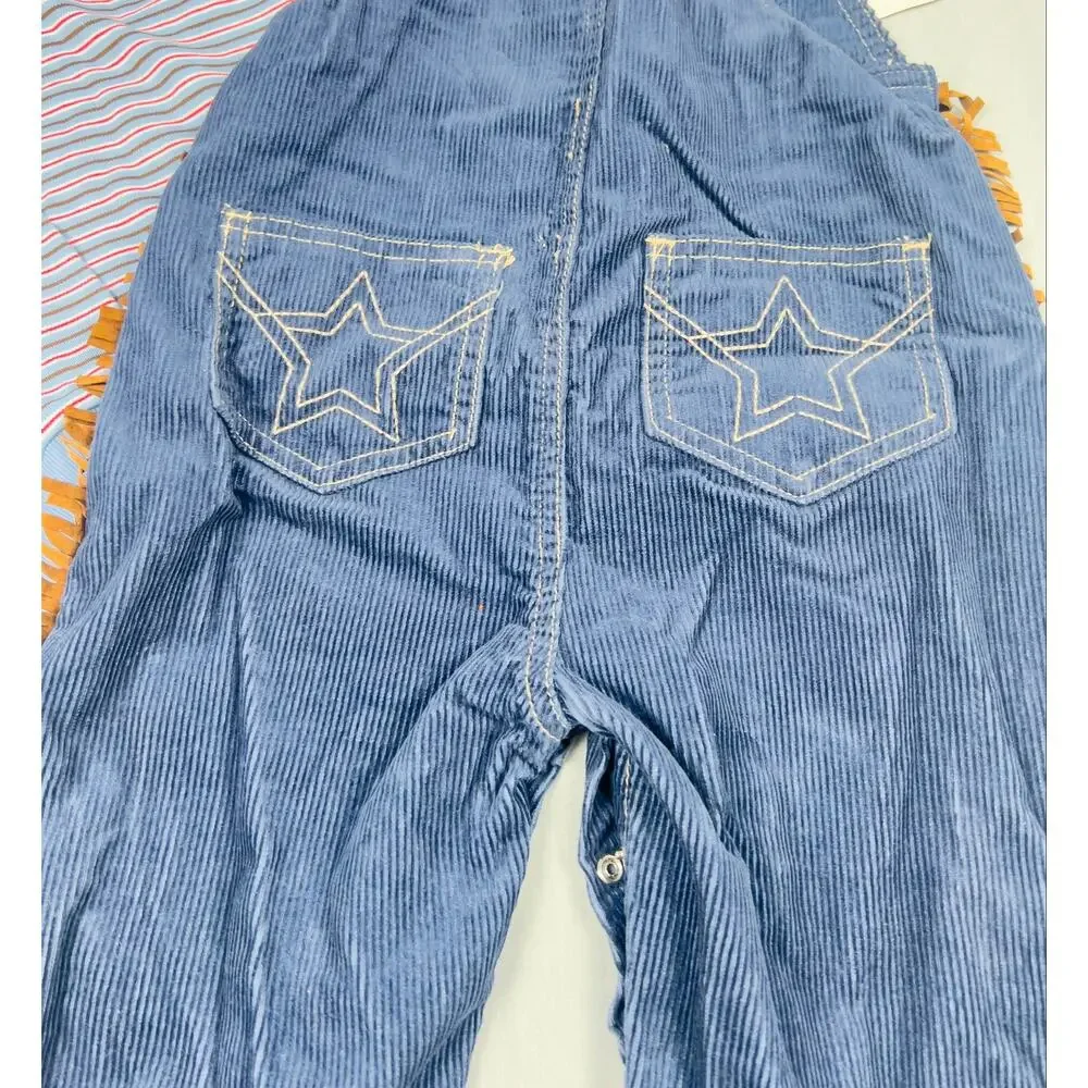 Vintage Le Top Western Cowboy Corduroy Fringe Overall Set 18M Deadstock NWT NOS